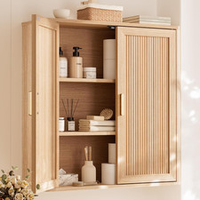 Stylish Over-the-Toilet Storage Cabinet with Adjustable Shelves - Natural Oak
