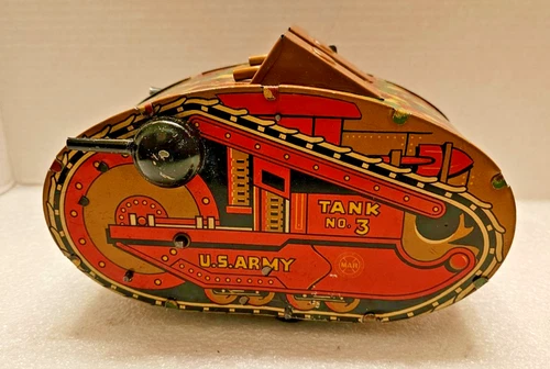 MARX Tin Lithographed Wind Up U.S. Army Tank No. 3