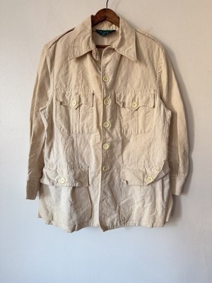VTG 70s Pierre Cardin Relax Woven Cotton Safari Jacket Cream Size 42