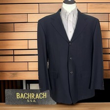Bachrach Mens Blazer Jacket 42R Black Solid Wool Three Button
