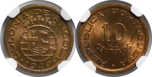 ANGOLA 1949, 10 Centavos, NGC MS64RB (PROVA) KM-Pr23