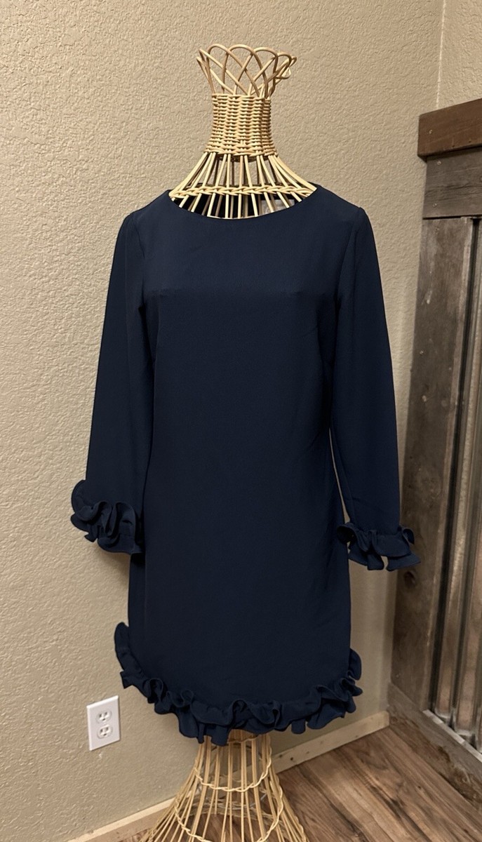 Sail To Sable Women's Dress Ruffle Cuffs Hem Long Sleeve Blue