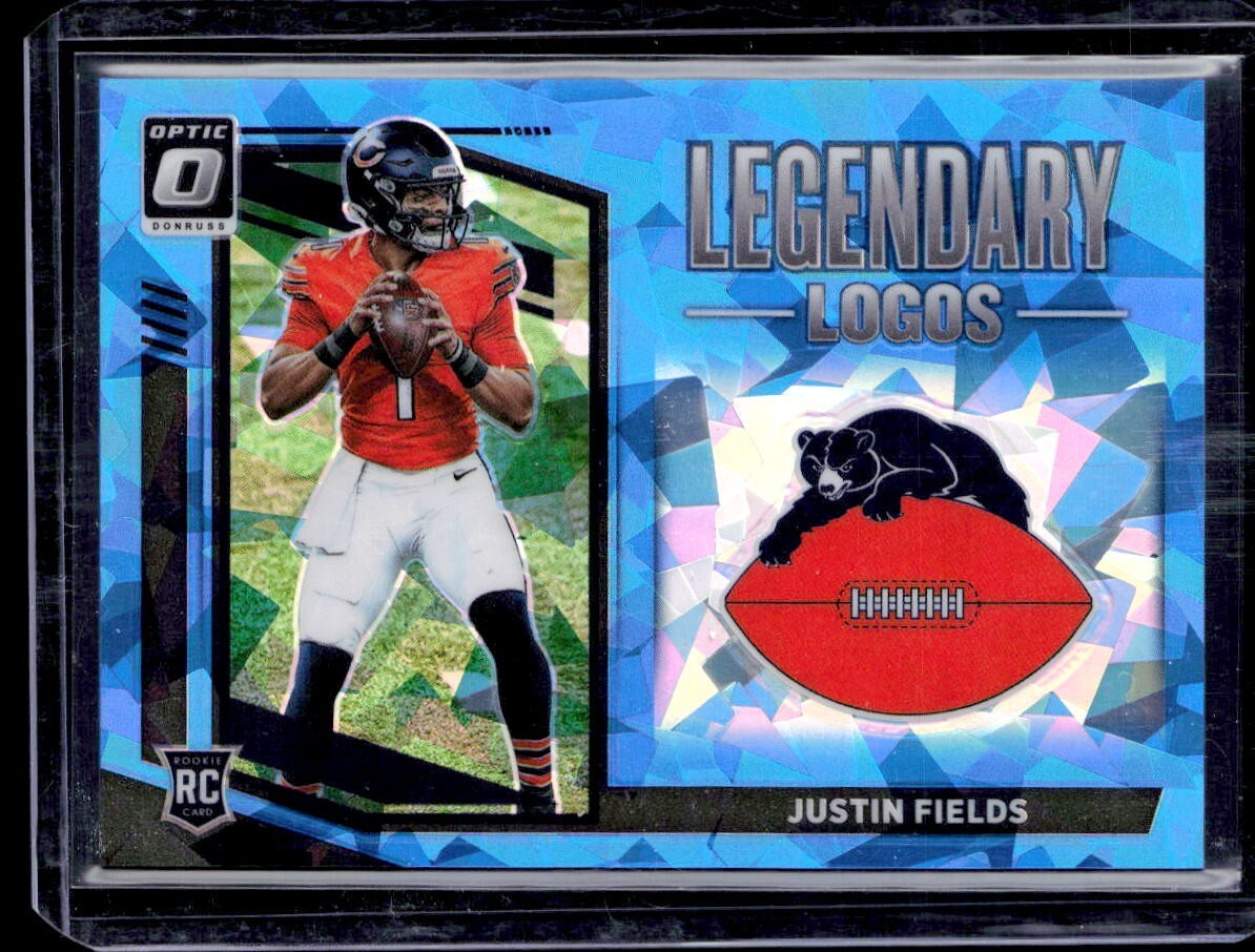 2021 Panini Donruss Optic Justin Fields Legendary Logos Blue Ice /15 RC
