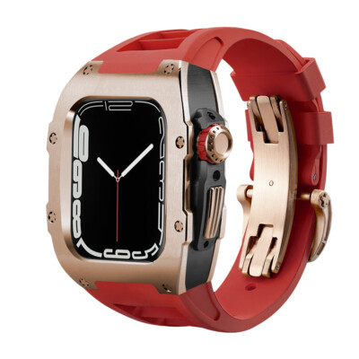 44 45MM Mod Kit Titanium Case + Fluororubber Band For Apple Watch SE Series45678