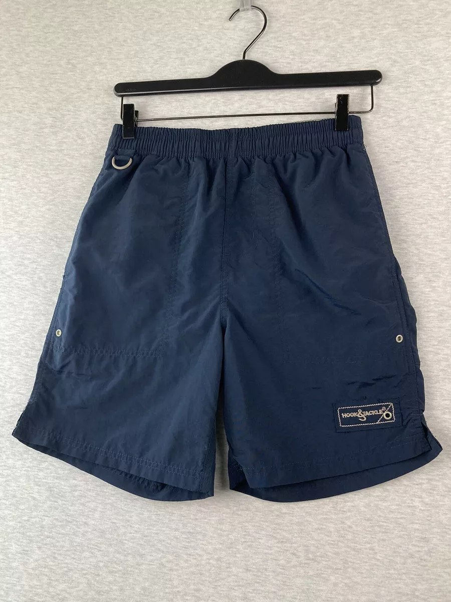 Hook & Tackle Mens Blue Nylon Elastic Drawstring Fishing Swim Trunks Shorts  SMAL