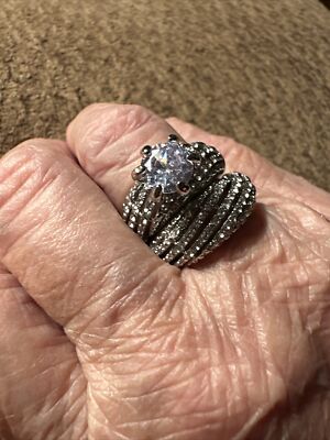 Luxurious Two Piece Silver Princess Ring Set In A Size 7