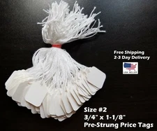 Size #2 Small Blank White Merchandise Price Tags w/ String Retail Jewelry Strung