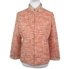 Chico's Multicolor Tweed Pearl Sequin Embellished Jacket blazer lined Sz 1 NWOT