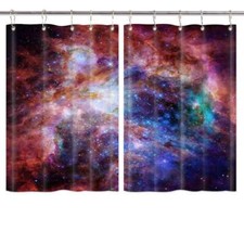 Space Galaxy 3D Curtains Window Drapes 2 Panel Set with Hooks Waterproof Fabric
