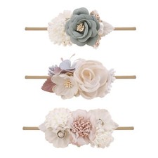 Baby Girl Floral Headbands Set - 3pcs Flower Crown Elastic Hairband Newborn T...