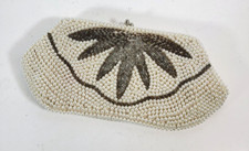 Vintage Pearl Beaded Clutch Purse Satin Lining with Mirror Made in Japan