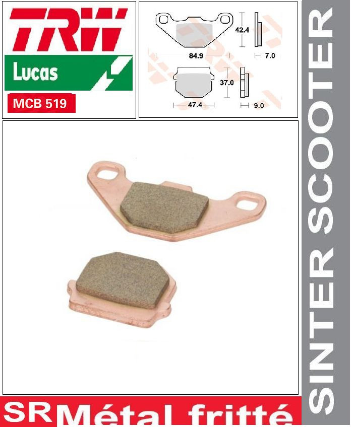 Plaquettes frein avant TRW MCB519SR métal fritté contre l'usure de frein Hyosung