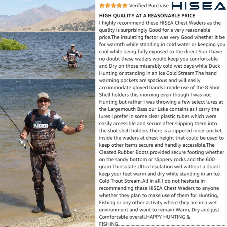 HISEA Hunting Chest Waders 600G Insulated Rubber Bootfoot Neoprene Fishing Wader - Image 3 of 4