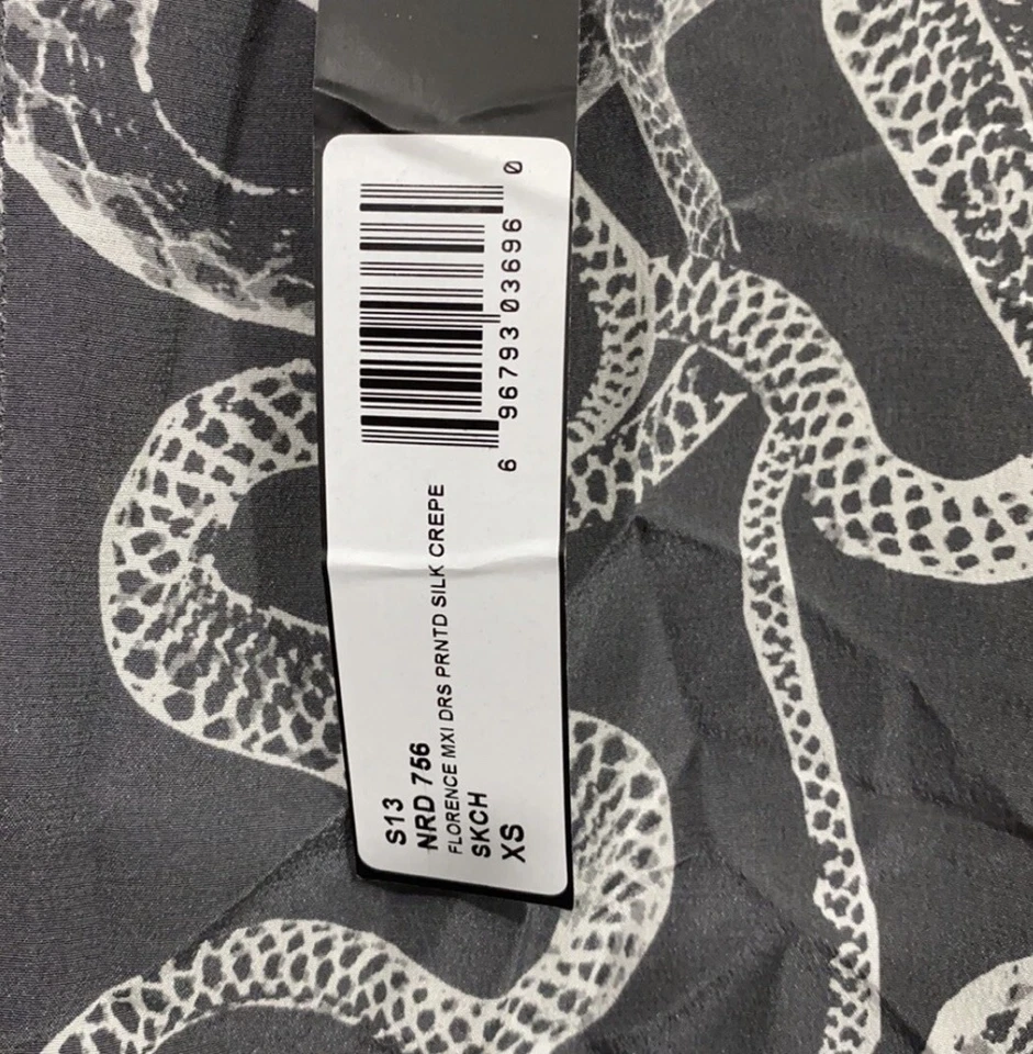 Vestido maxi feminino inverno Kate de seda tamanho XS estampa de cobra manga de morcego 100% seda novo com etiquetas - Imagem 4 de 4