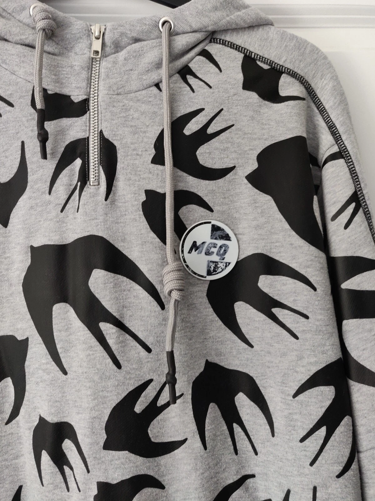 Felpa con cappuccio Mcq Alexander Mcqueen grigia Racer Swallow 100% AUTENTICA TAGLIA L RARA!