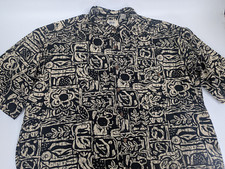 PAU HANA Hawaiian Shirt Mens XL Black  Beige Printed Short Sleeve Button 0401