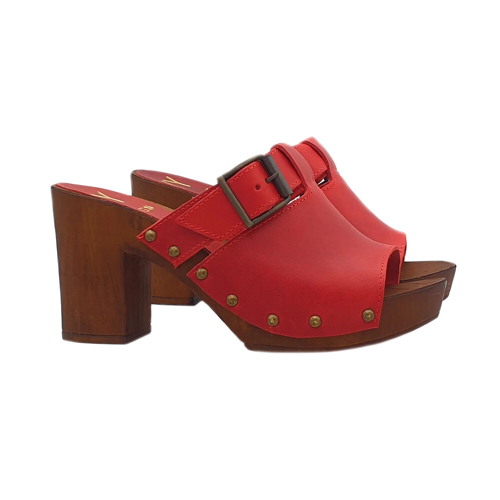 Red shop heeled clogs