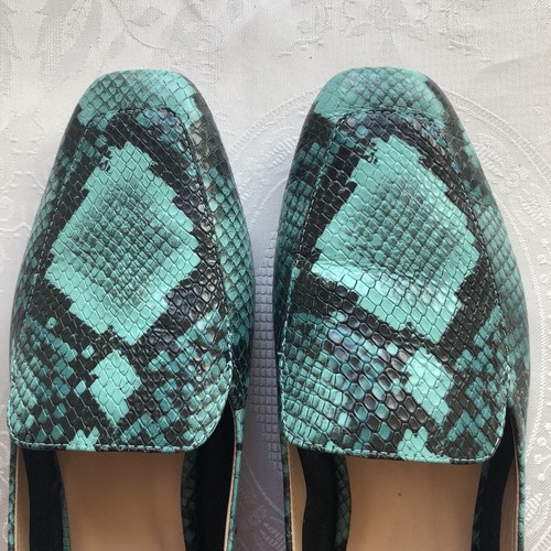 Edit 27 Teal/Black Snake Skin Animal Print Flat Slip-On Shoes Women’s Size 7.5W - Bild 9 von 17