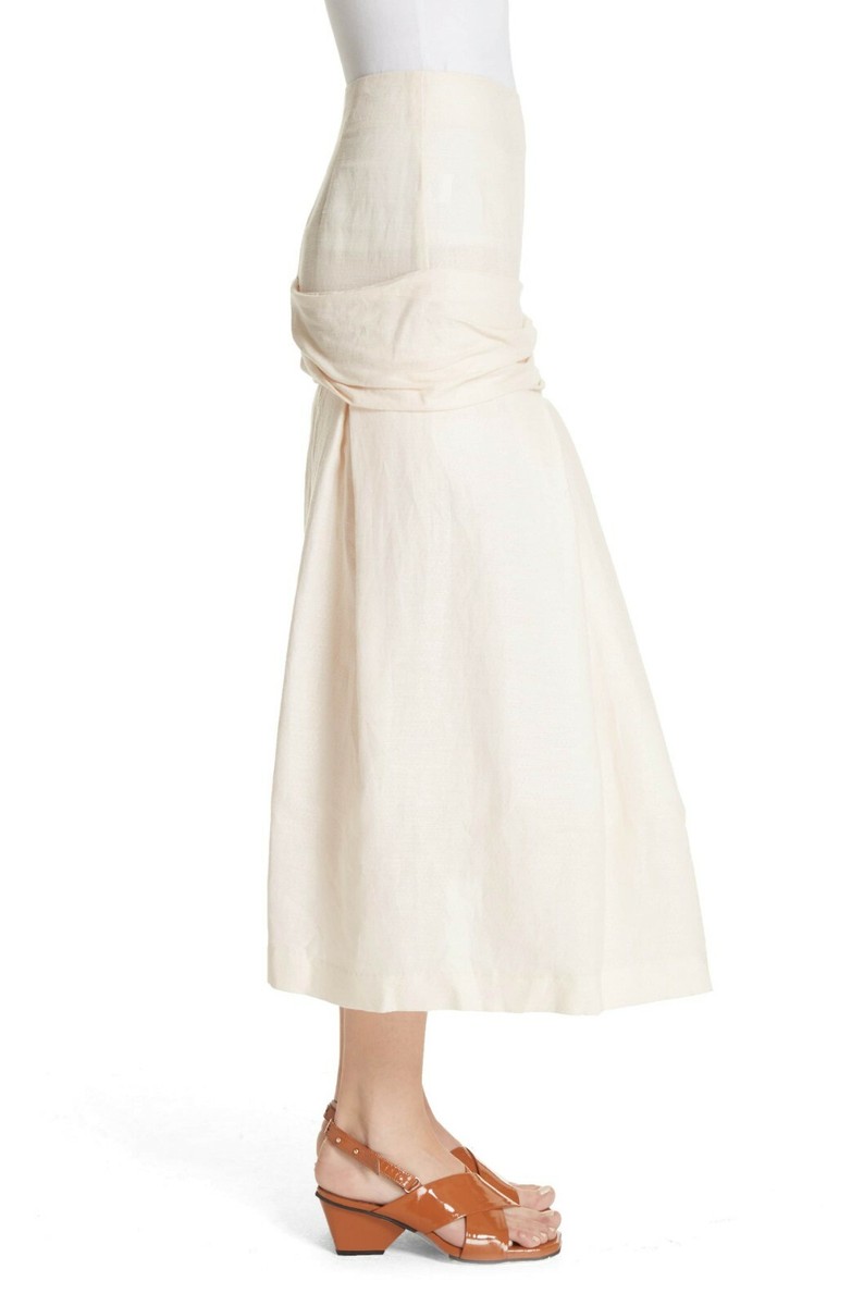 JACQUEMUS La Bomba Jupe Mamao Linen Cotton Pleated Volume Midi Skirt 4 US = 36 S View 5