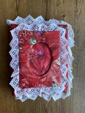 Vintage Handmade Burgundy With Flowers And Lace Fabric photo album