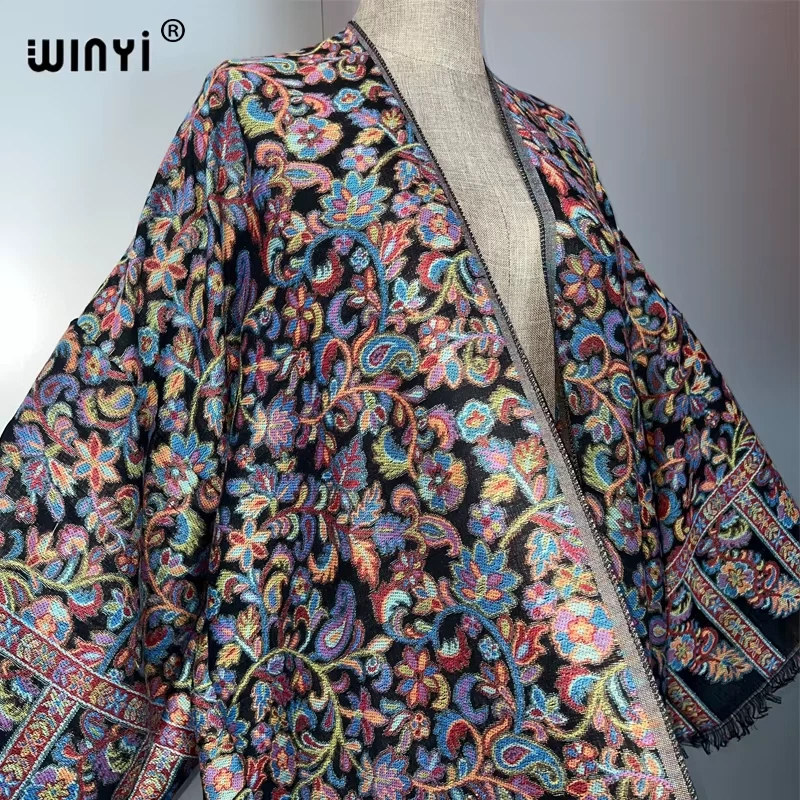 Winter Women Tassel Pashmina Embroidery Long Coat Loose Lapel Robe Femme Thick W - Image 4 of 4