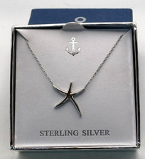 NIB New in Box Sterling Silver Slim Starfish Pendant 18" Necklace