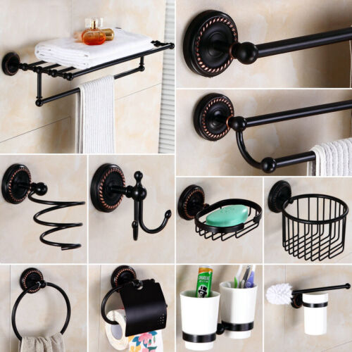 Oil Rubbed Bronze Bathroom Accessories Towel Shelf Towel Bar Bath Hardware Set - Picture 1 of 44