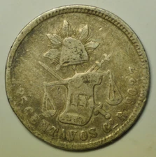 mw19095 Mexico; Silver 25 Centavos 1885 Go R  Guanajuato  KM#406.5