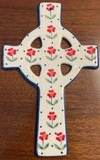 Blue Rose Polish Pottery Wall Cross! Simple Elegance Pattern!