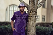 NEW Mens Montique 2PC Summer Walking Set Leisure Suit Regular Fit 2610 Purple