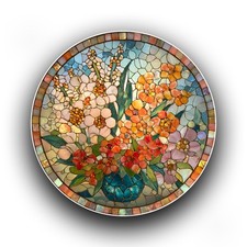Wildflower Bouquet Spring Stained Glass Style Opaque Vinyl Sticker Decal