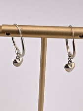 925 STERLING SILVER HOOP EARRINGS W/HEART CHARMS 1" LOVE FUN CASUAL 548