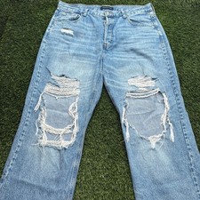 Aeropastale 90s Baggy Jeans Womens 14 Long Distressed Light Wash Wide Leg