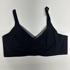 Honeylove Crossover Wireless Bra Soft Form V-Neck Mesh Unpadded Black Size Large