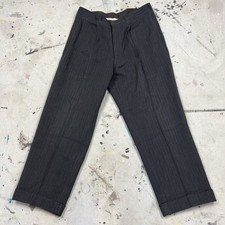 Vintage 40s 50s Gabardine Wool Striped Dress Pants Pleated Trousers Men 32x27