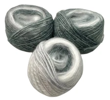 3-Mohair, Wool & Acrylic Yarn Balls Dark & Light Gray Color Gradient 50g Each