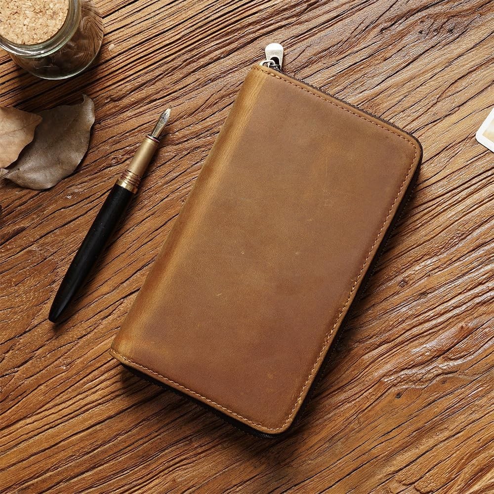 Handmade Real Leather Zipper Pencil Case Retro Pen Pouch Student Stationery Bag