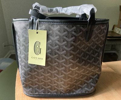 Mini Goyard Goyardine Tote Bag Black/Gray w/ Pouch, Inner Pockets, Silver
