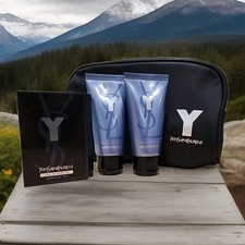YSL YVES SAINT LAURENT Y MENS AFTER SHAVE BALM SHOWER GEL SMALL 1.6 FL POUCH SET