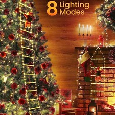 1.2M/3M Christmas Decor LED Ladder Lights 8Modes Climbing Santa Claus Fairy Lamp