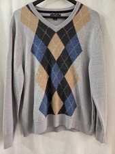 Club Room Mens Argyle Long-Sleeve V-Neck Soft Sweater, 52 Merino Wool, XL