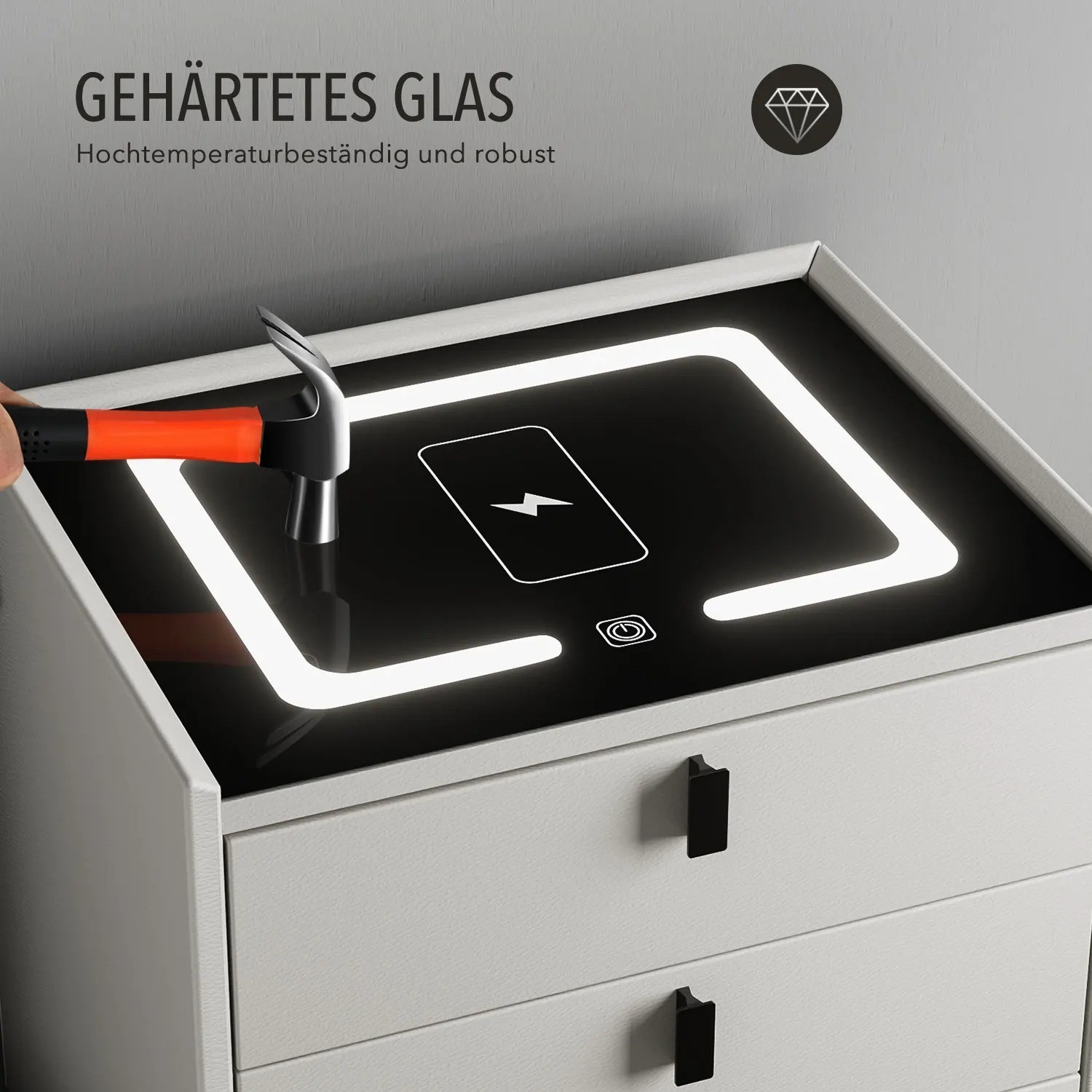 Table de chevet intelligente LED blanche à induction pour chambre moderne - 4