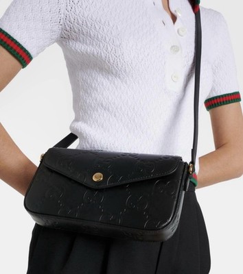 NWT Authentic Gucci Embossed Black Leather GG Mini Crossbody Purse