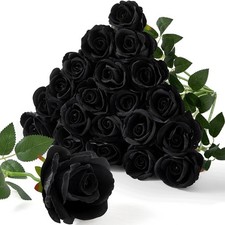 Set 20 Rose Artificiali in Seta Vellutata Nere per Arredo Casa e Matrimoni