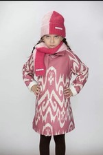 Girls Pink White Abstract Long Sleeve Rain Coat