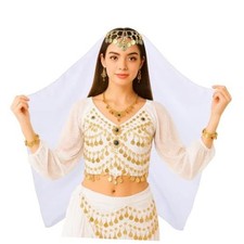 Belly Dance Head Scarf with Coins Chiffon Veil Scarves Dance Shawls White