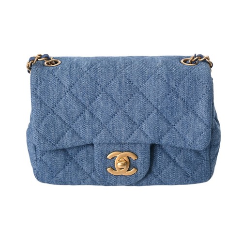 CHANEL Mini Flap Bag 6.7" Matrasse denim blue Women Shoulder Bag