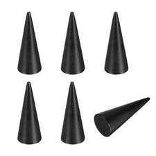 Wood Cone Ring Holder, 6 Pcs Finger Jewelry Display Stand, Black 30x80mm 