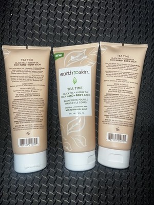 3 Earth To Skin Tea Time - Black Tea + Rosehip Oil Hand & Body Balm 8 oz Sealed!