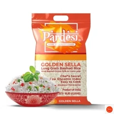 Basmati Golden Sella Rice 10LB - Easy Cook, Low Glycemic, NON GMO, India